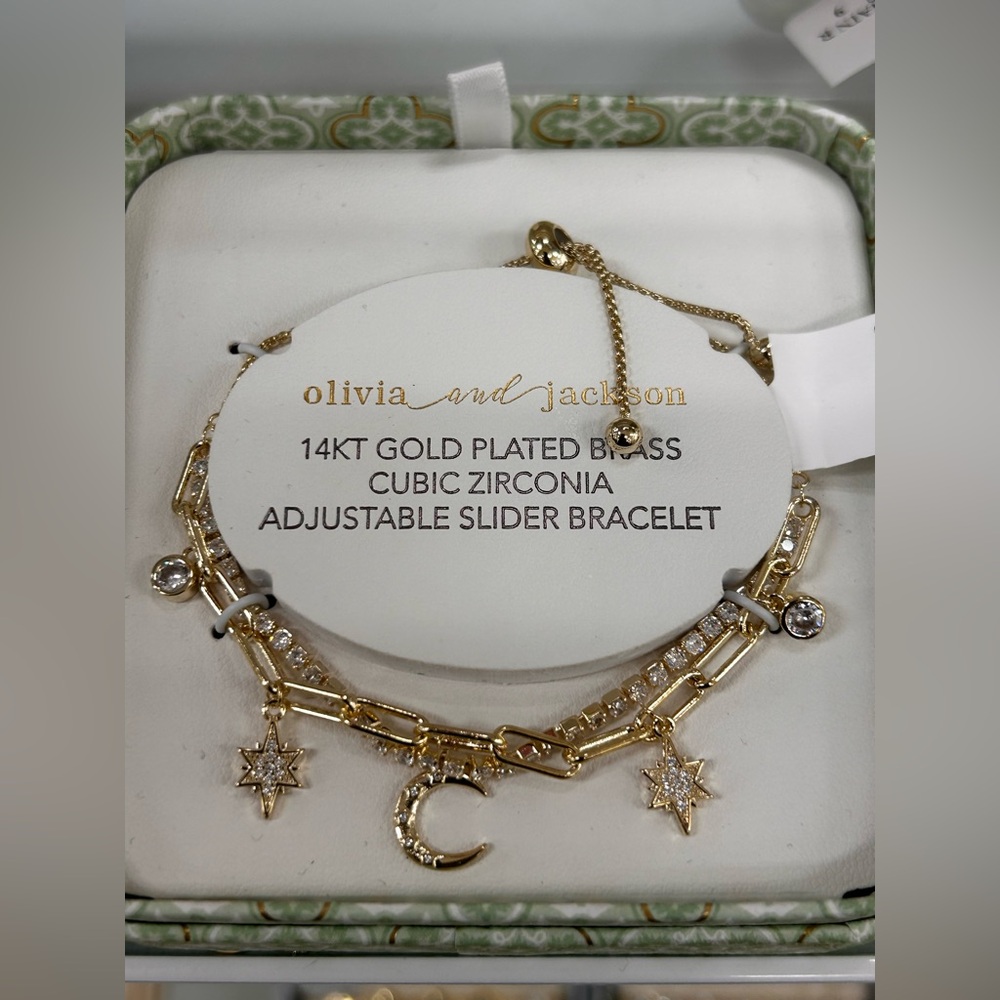Olivia and Jackson Gold Plated Crescent & Star Adjustable Slider Bracelet
